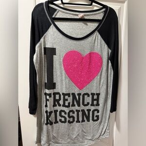 Victoria's Secret Black and Gray Tee with Pink Heart